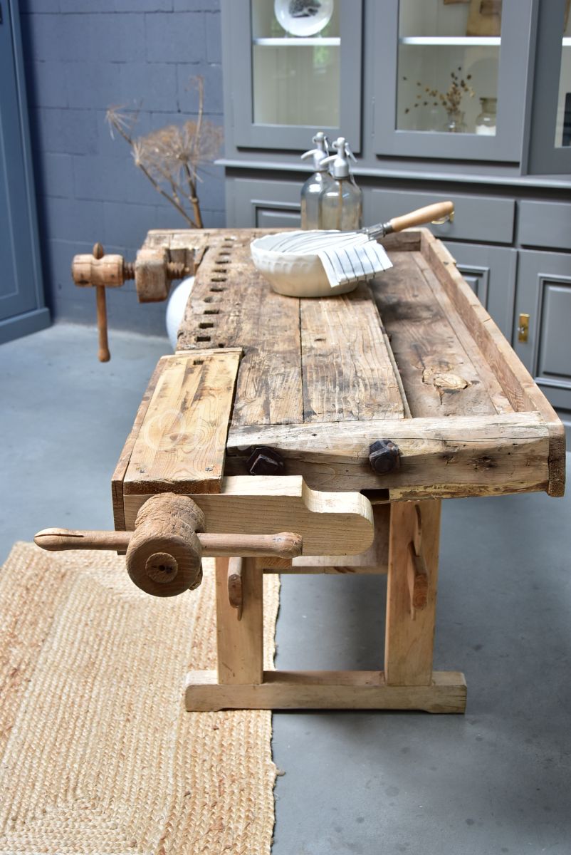 Detail van Werkbank, naturel, materiaal hout